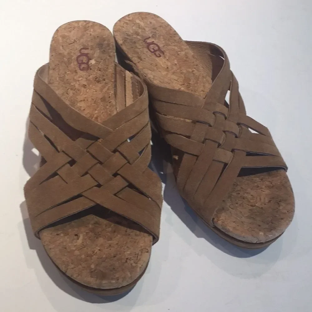 Ugg Shoes Lilah Tan Suede Wedge Sandals size 8